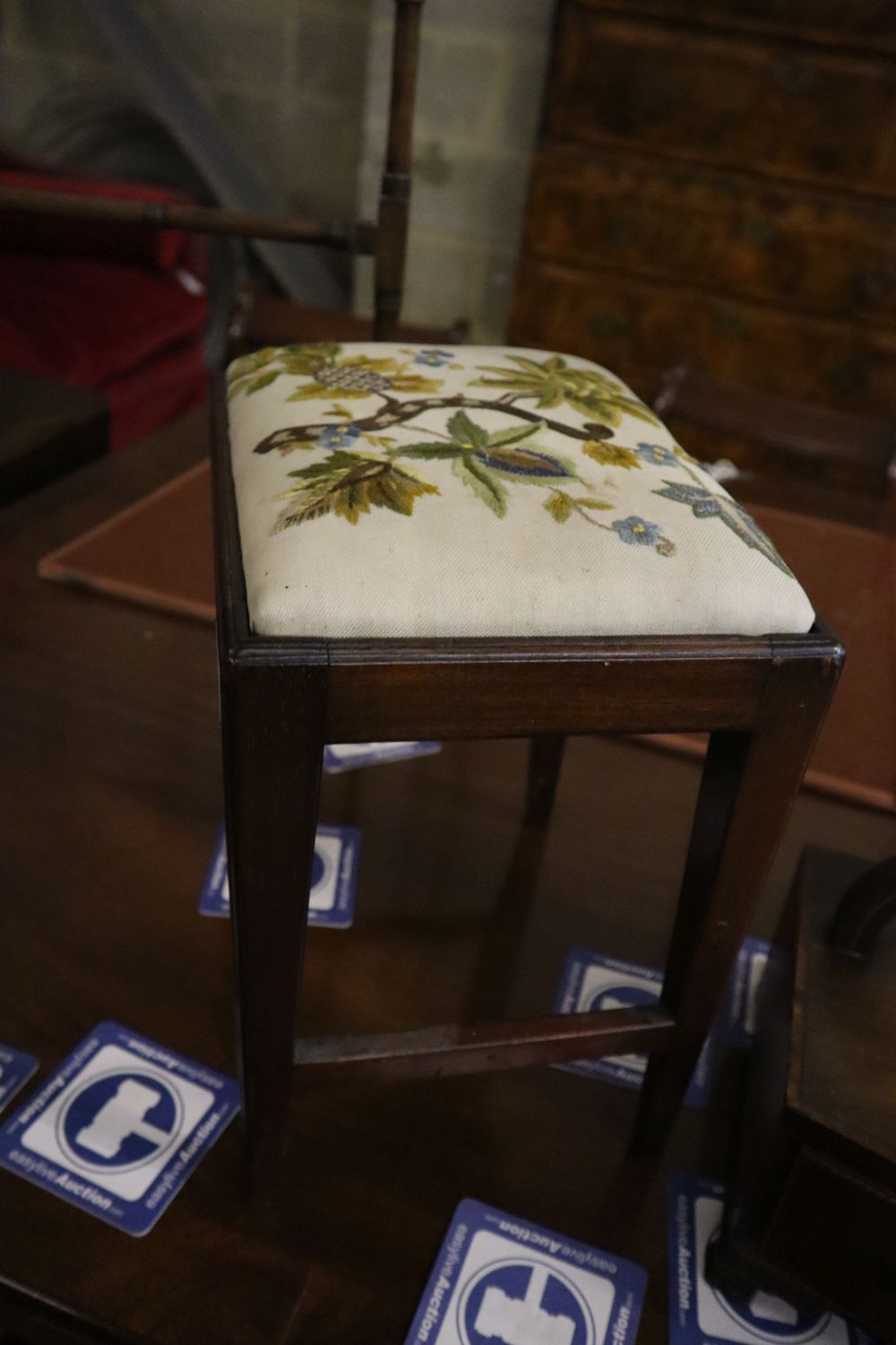 A small George III mahogany stool, width 28cm, depth 22cm, height 32cm